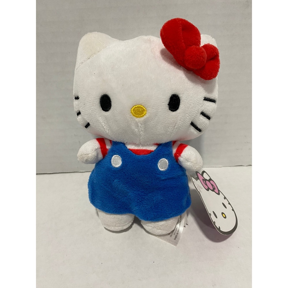 Sanrio Hello Kitty Plush Fiesta Blue Overalls Red Bow 6 Inch NWT